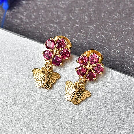 D'Joy Rhodolite Garnet Dangling Earring in 18K YG PlatingSterling Silver  1.600  Ct.
