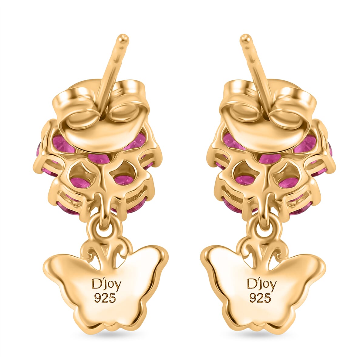 D'Joy Rhodolite Garnet Dangling Earring in Yellow Gold Plated Sterling Silver 1.60 Ct.