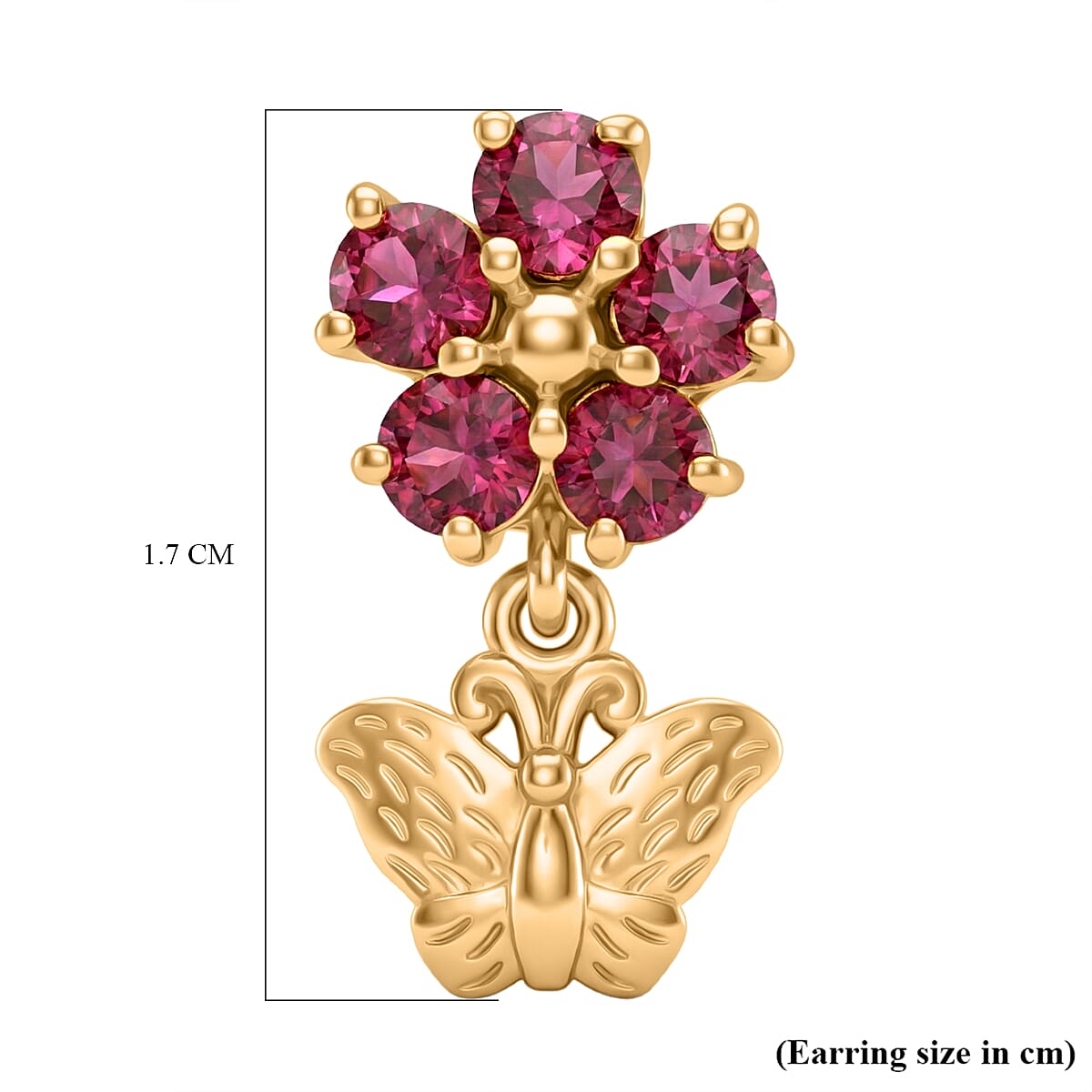 D'Joy Rhodolite Garnet Dangling Earring in Yellow Gold Plated Sterling Silver 1.60 Ct.