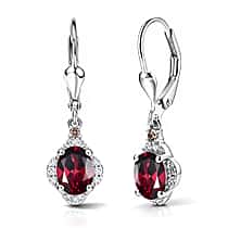 D'Joy Orissa Natural Rhodolite Garnet, White Zircon & Chocolate Zircon Solitaire Lever Back Earring in Platinum Overlay Sterling Silver 2.39 Ct.