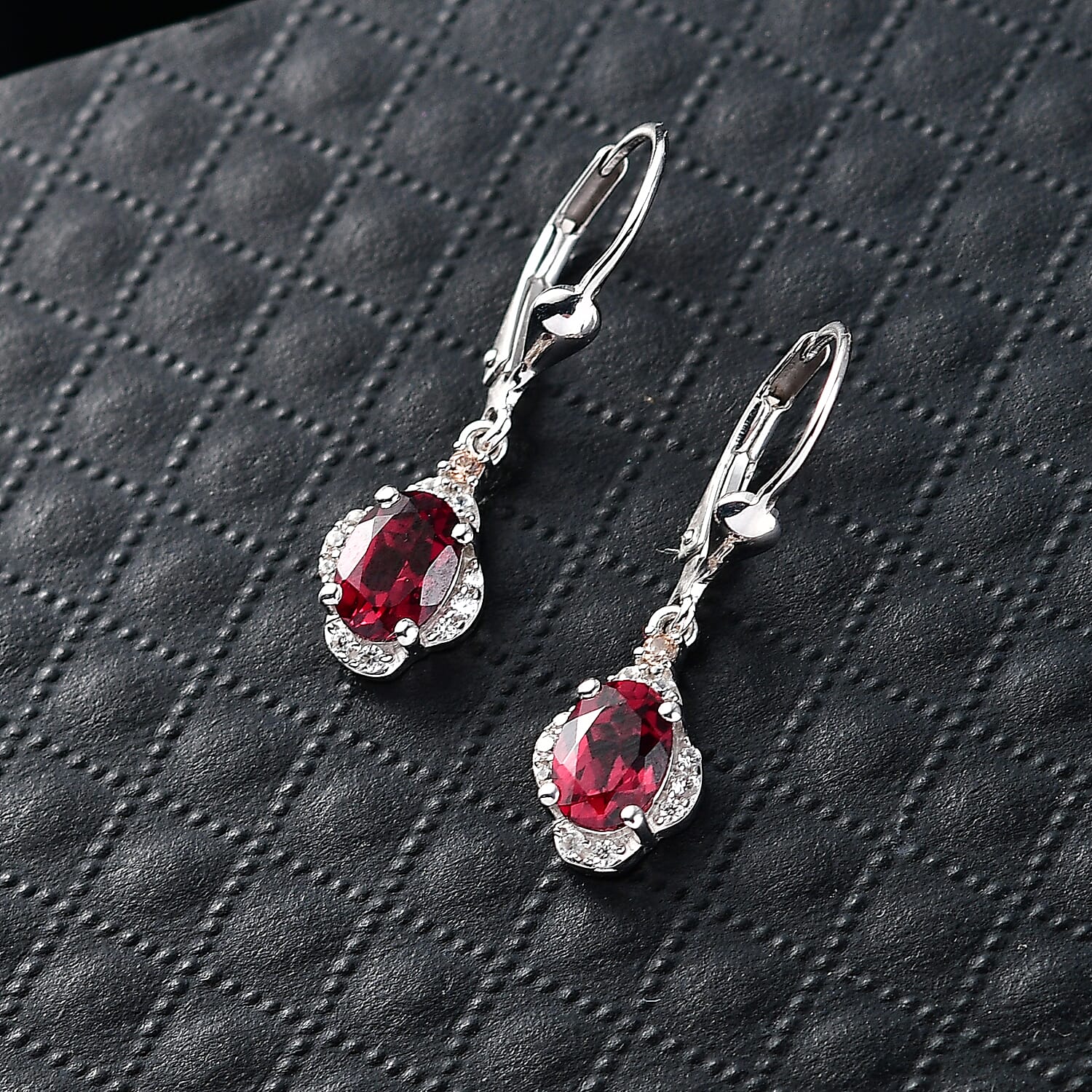 D'Joy Rhodolite Garnet, White Zircon, Chocolate Zircon Solitaire Lever Back Earring in Platinum OverlaySterling Silver  2.388  Ct.