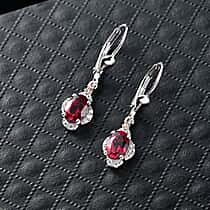 D'Joy Orissa Natural Rhodolite Garnet, White Zircon & Chocolate Zircon Solitaire Lever Back Earring in Platinum Overlay Sterling Silver 2.39 Ct.