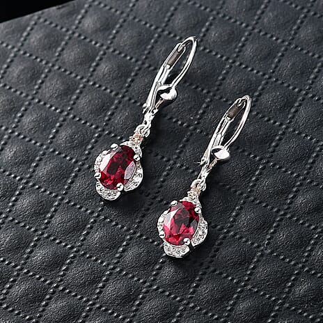 D'Joy Rhodolite Garnet, White Zircon, Chocolate Zircon Solitaire Lever Back Earring in Platinum OverlaySterling Silver  2.388  Ct.