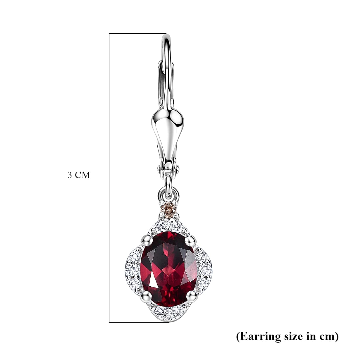 D'Joy Rhodolite Garnet, White Zircon, Chocolate Zircon Solitaire Lever Back Earring in Platinum OverlaySterling Silver  2.388  Ct.