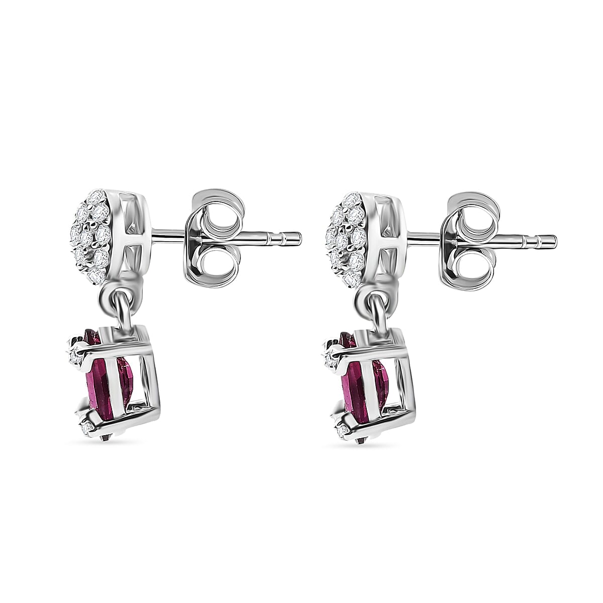 D'Joy Rhodolite Garnet, White Zircon Dangling Earring in Platinum OverlaySterling Silver  2.514  Ct.