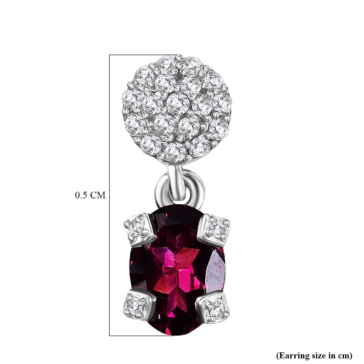 D'Joy Rhodolite Garnet, White Zircon Dangling Earring in Platinum OverlaySterling Silver  2.514  Ct.