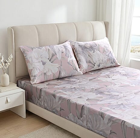 LA Marey Signature Set of 3 100% Mulberry Silk Fitted Sheets & 2 MOP Button Pillowcases (190 x 135 cm) - Beige