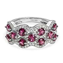 D'Joy Orissa Natural Rhodolite Garnet & White Zircon Stackable Ring in Platinum Overlay Sterling Silver 2.19 Ct.