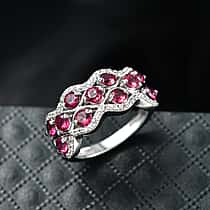 D'Joy Orissa Natural Rhodolite Garnet & White Zircon Stackable Ring in Platinum Overlay Sterling Silver 2.19 Ct.