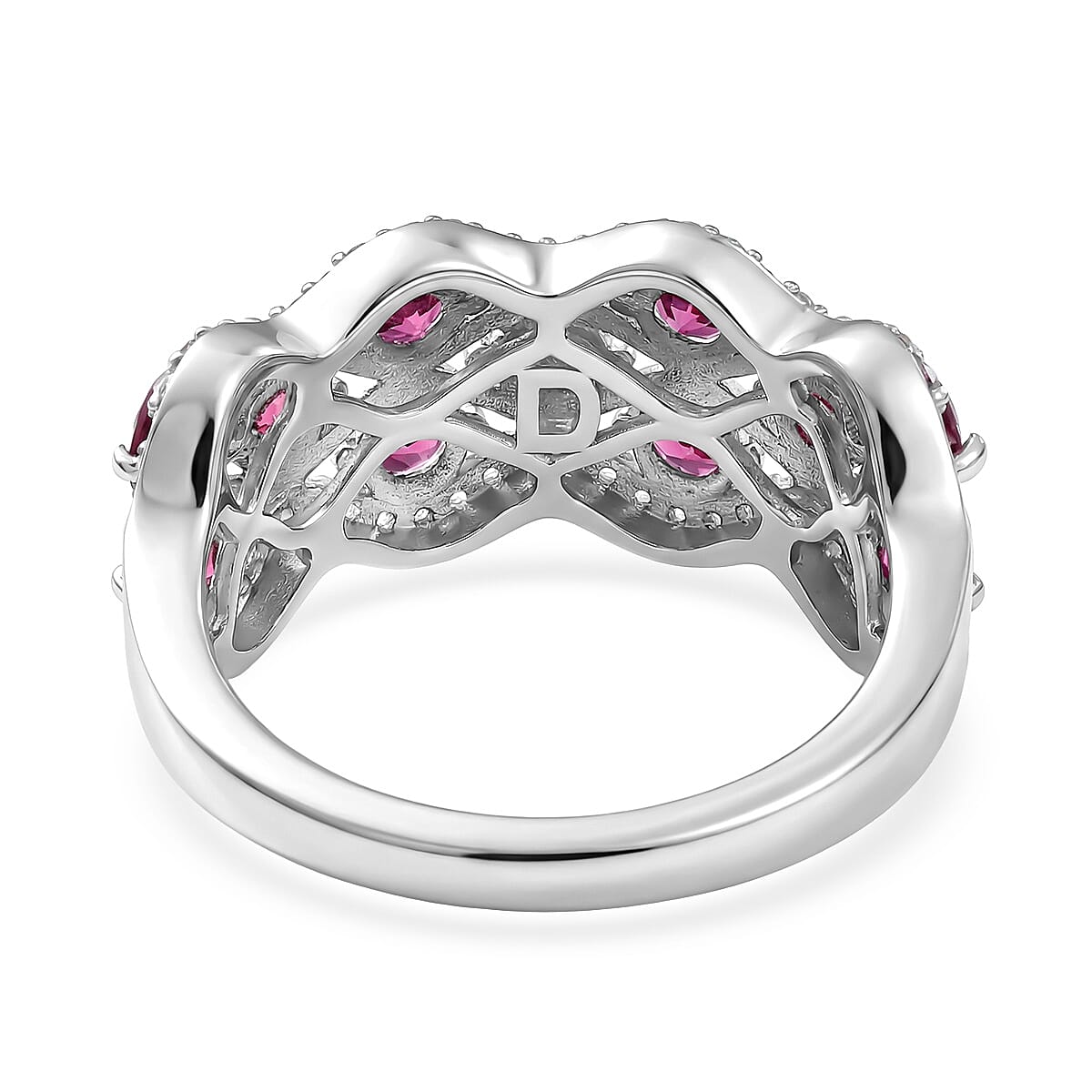 D'Joy Rhodolite Garnet & White Zircon Stackable Ring in Platinum Overlay Sterling Silver 2.19 Ct.