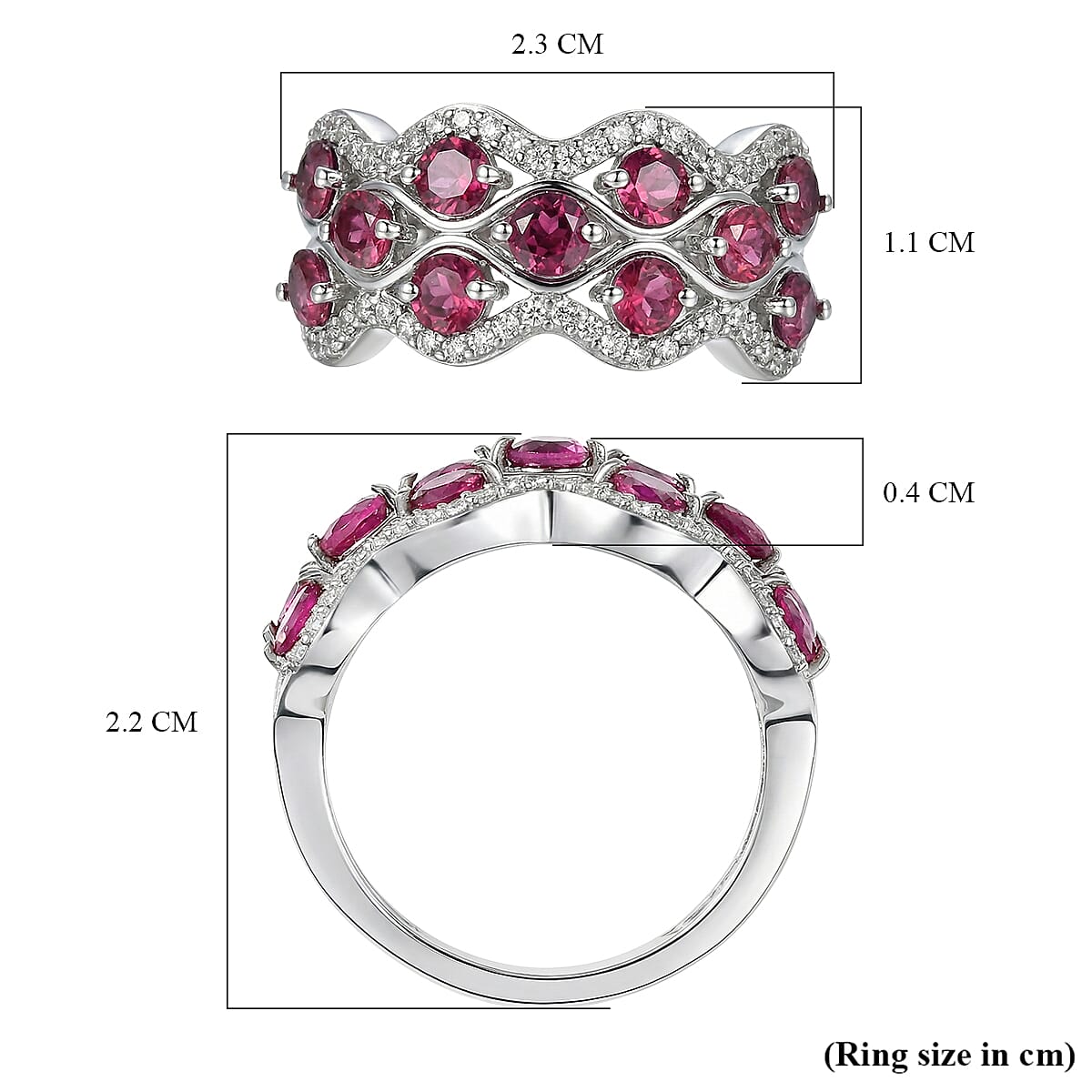 D'Joy Rhodolite Garnet & White Zircon Stackable Ring in Platinum Overlay Sterling Silver 2.19 Ct.