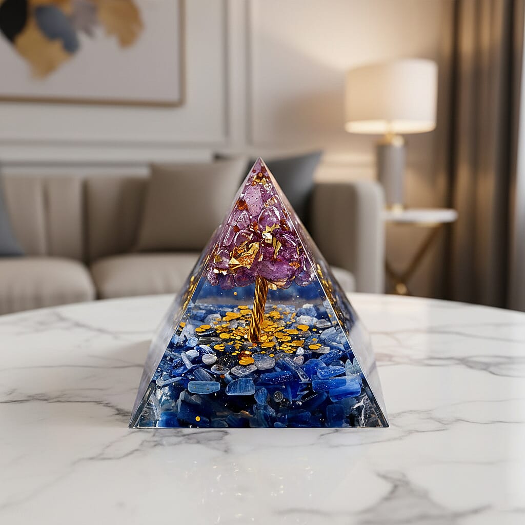 Handcrafted Crystal Pyramid Ornament (6cm) -  Blue