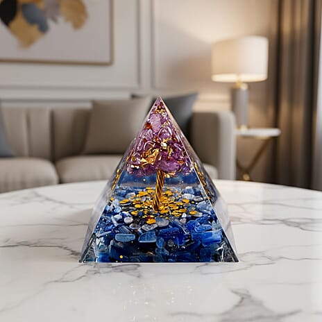 Handcrafted Crystal Pyramid Ornament (6cm) -  Blue