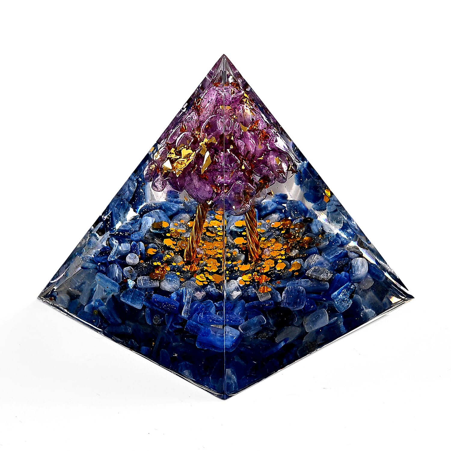 Handcrafted Crystal Pyramid Ornament (6cm) -  Blue