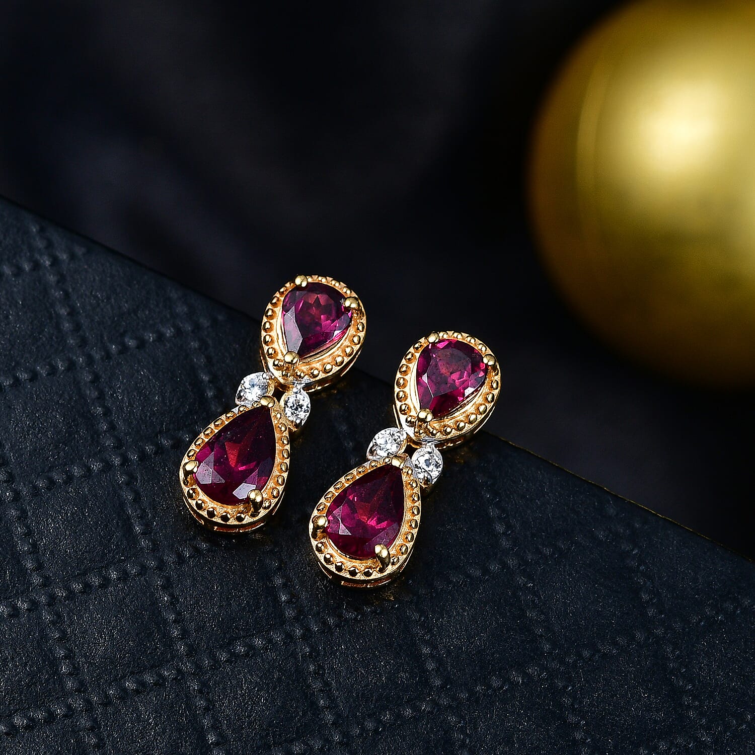 D'Joy Rhodolite Garnet, White Zircon 2 Stone Push Post Earring in 18K YG PlatingSterling Silver  1.828  Ct.