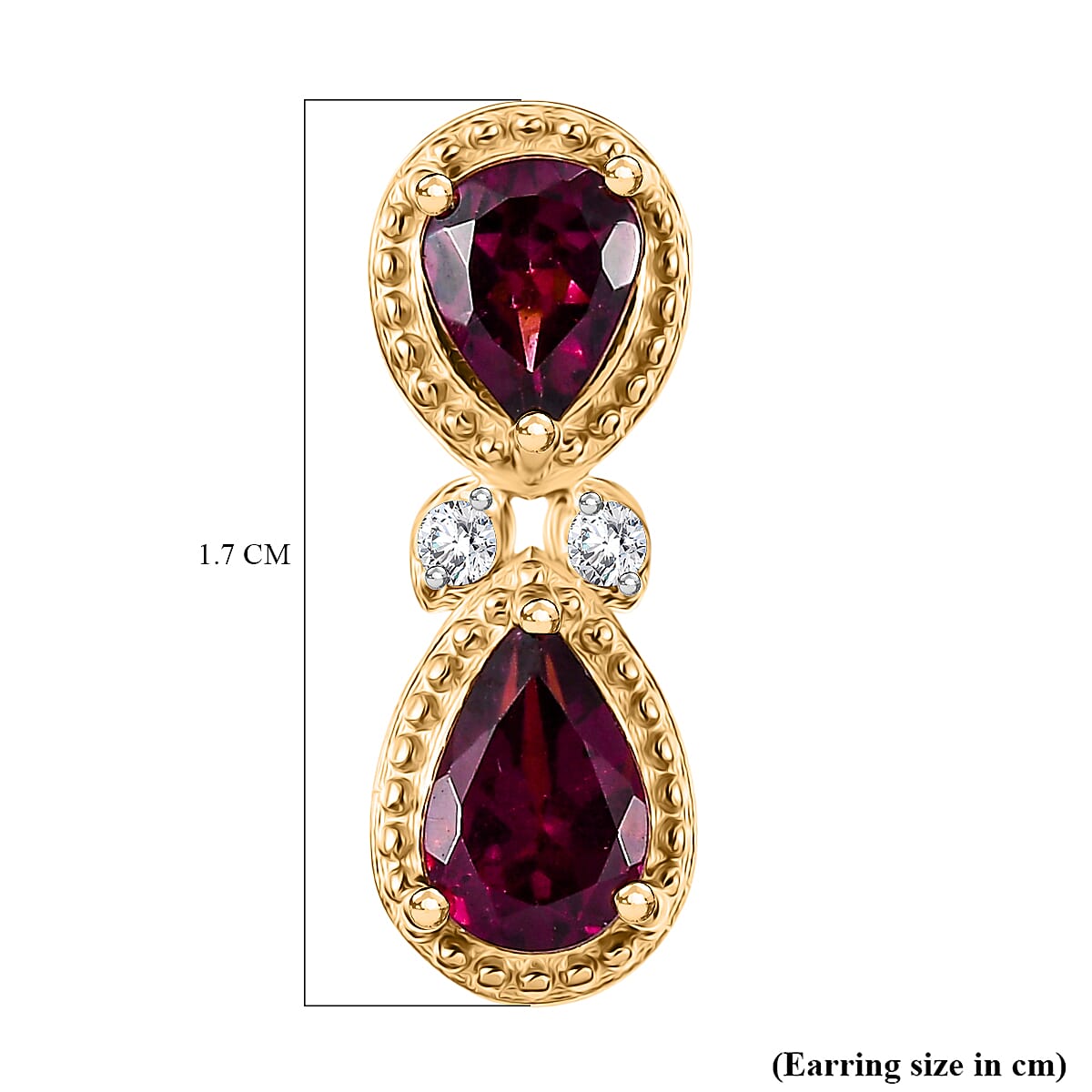 D'Joy Rhodolite Garnet, White Zircon 2 Stone Push Post Earring in 18K YG PlatingSterling Silver  1.828  Ct.