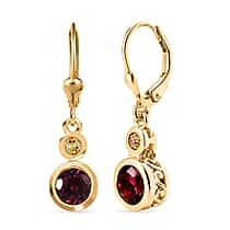 D'Joy Orissa Natural Rhodolite Garnet & Citrine Solitaire Lever Back Earring in Yellow Gold Plated Sterling Silver 2.40 Ct.