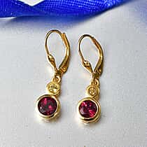 D'Joy Orissa Natural Rhodolite Garnet & Citrine Solitaire Lever Back Earring in Yellow Gold Plated Sterling Silver 2.40 Ct.