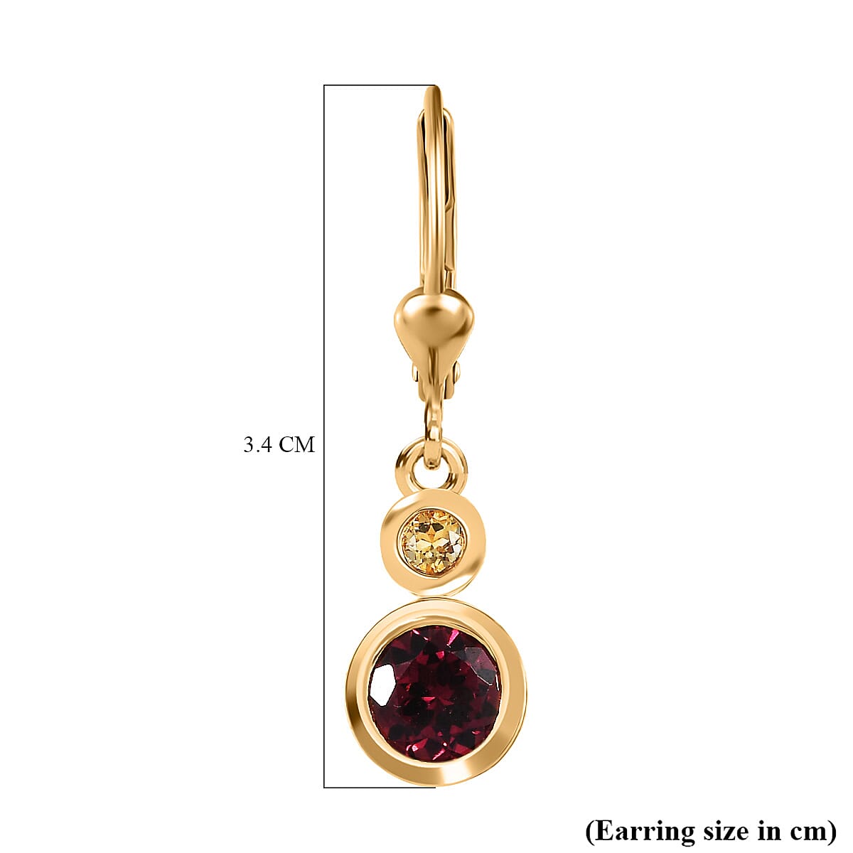 D'Joy Rhodolite Garnet, Citrine Solitaire Lever Back Earring in 18K YG PlatingSterling Silver  2.404  Ct.