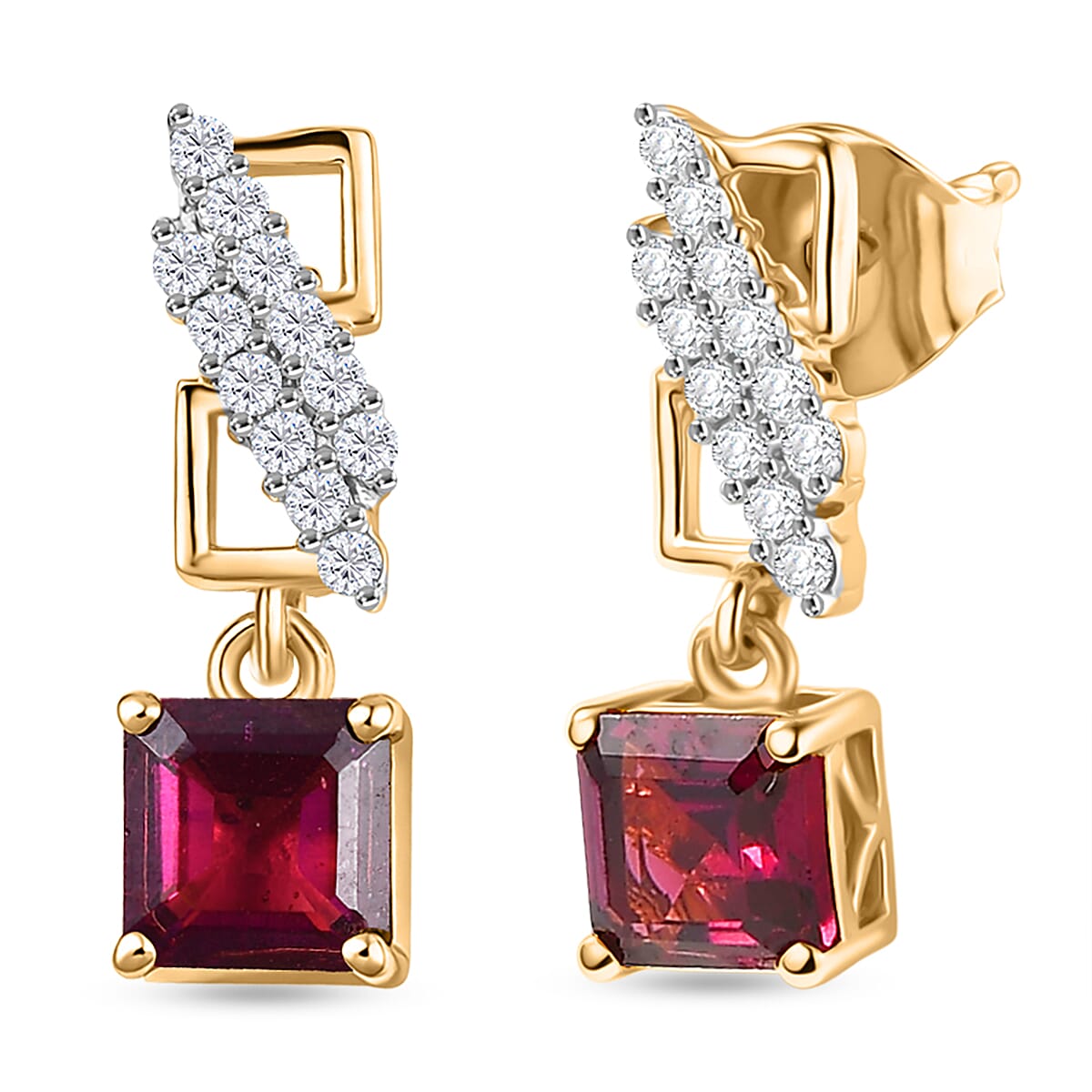 D'Joy Rhodolite Garnet, White Zircon Dangling Earring in 18K YG PlatingSterling Silver  1.848  Ct.