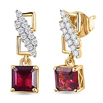 D'Joy Orissa Natural Rhodolite Garnet & White Zircon Dangling Earring in Yellow Gold Plated Sterling Silver 1.88 Ct.