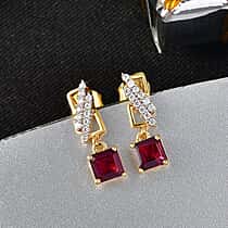 D'Joy Orissa Natural Rhodolite Garnet & White Zircon Dangling Earring in Yellow Gold Plated Sterling Silver 1.88 Ct.