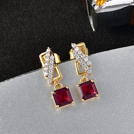 D'Joy Rhodolite Garnet, White Zircon Dangling Earring in 18K YG PlatingSterling Silver  1.848  Ct.