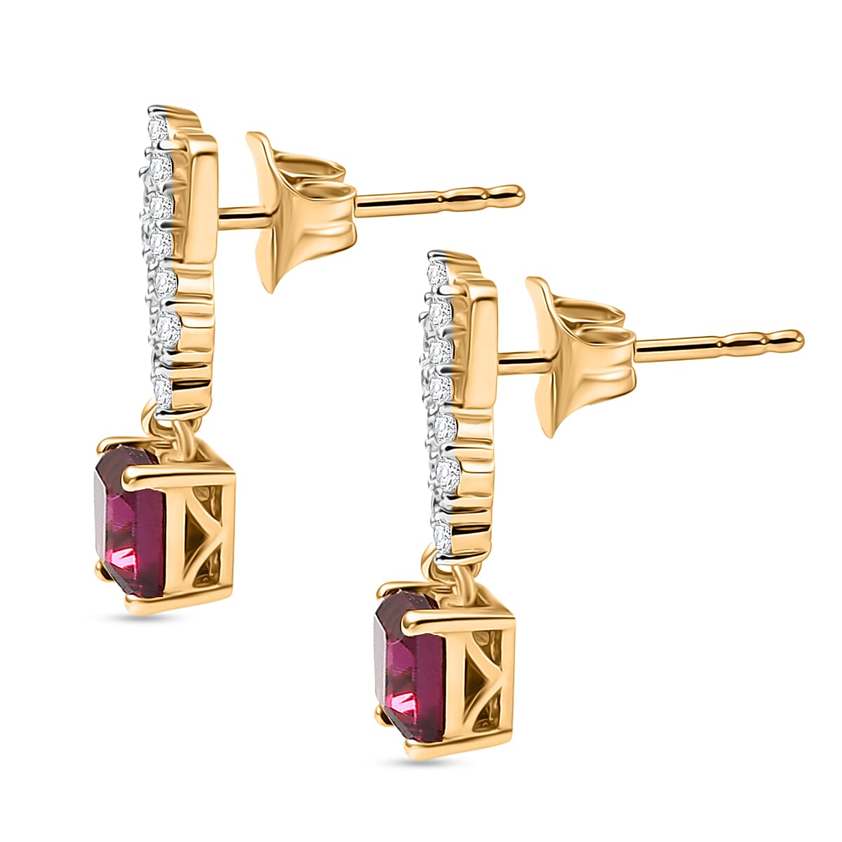 D'Joy Rhodolite Garnet, White Zircon Dangling Earring in 18K YG PlatingSterling Silver  1.848  Ct.