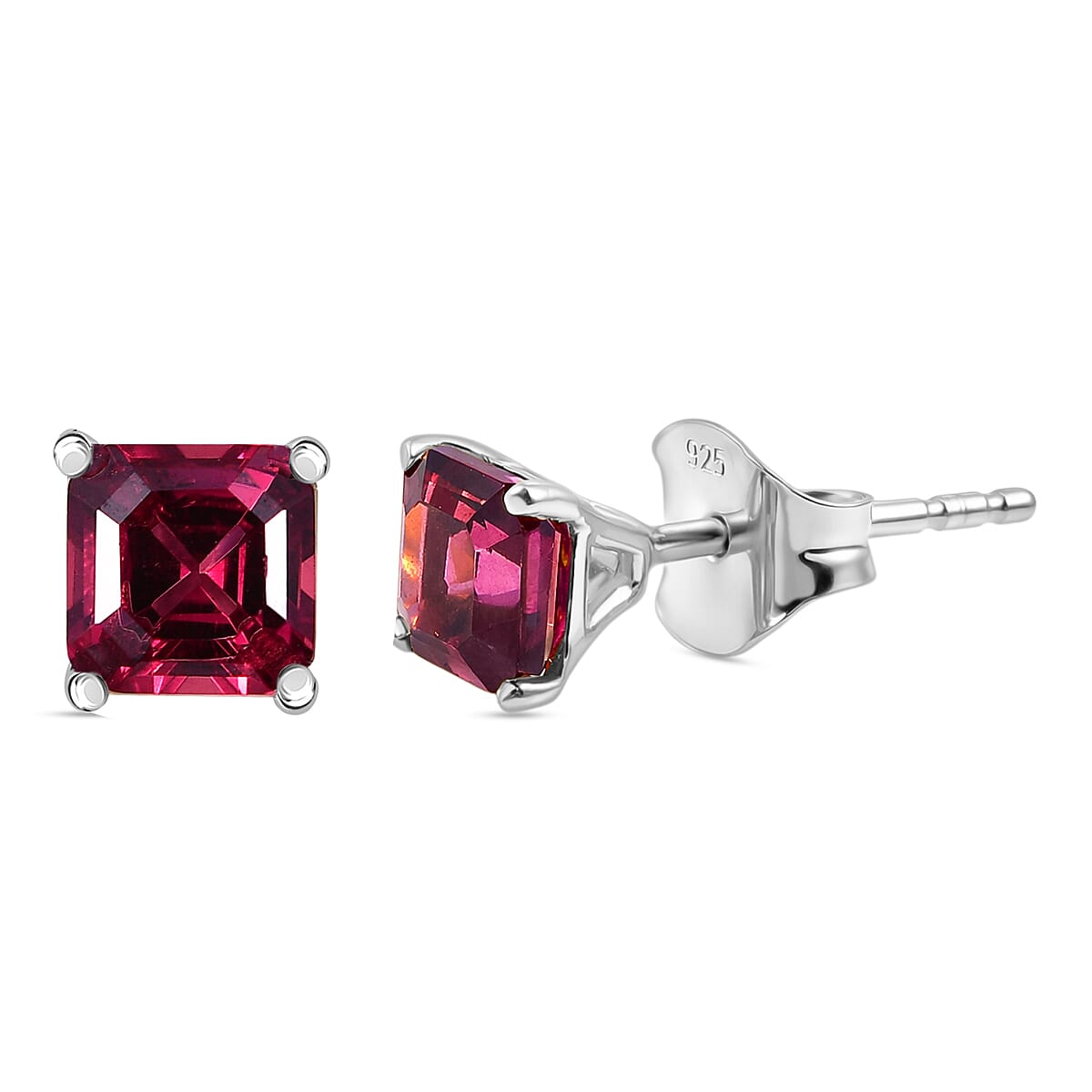 D'Joy Rhodolite Garnet Solitaire Earring with Push Back in Platinum Overlay Sterling Silver 1.69 Ct.