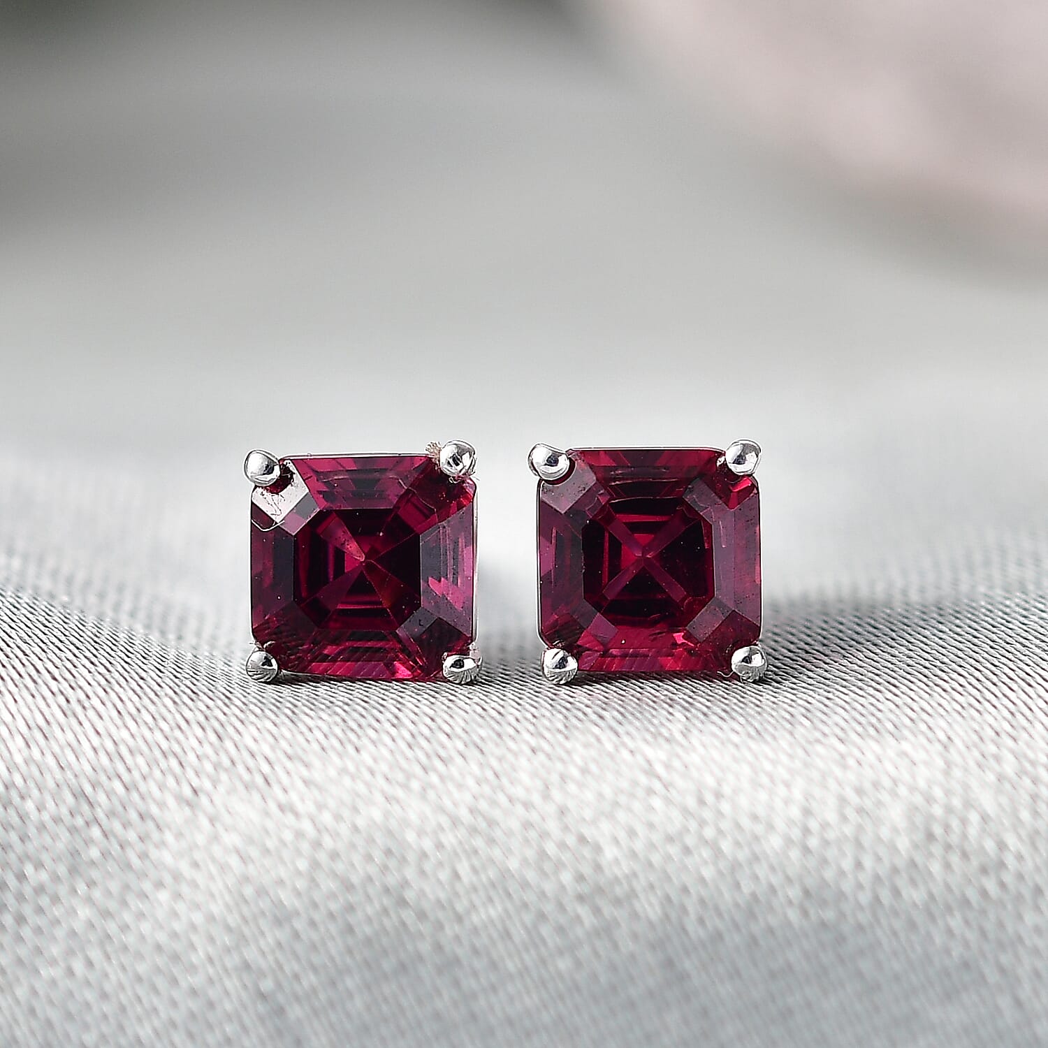 D'Joy Rhodolite Garnet Solitaire Earring with Push Back in Platinum Overlay Sterling Silver 1.69 Ct.