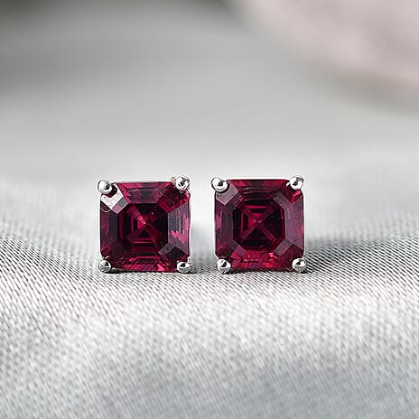 D'Joy Rhodolite Garnet Solitaire Earring with Push Back in Platinum Overlay Sterling Silver 1.69 Ct.