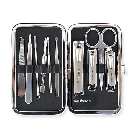 Bliss - Beyond 10 Piece Stainless Steel Embossed Manicure Set - Brown