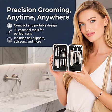 Bliss - Beyond 10 Piece Stainless Steel Embossed Manicure Set - Brown