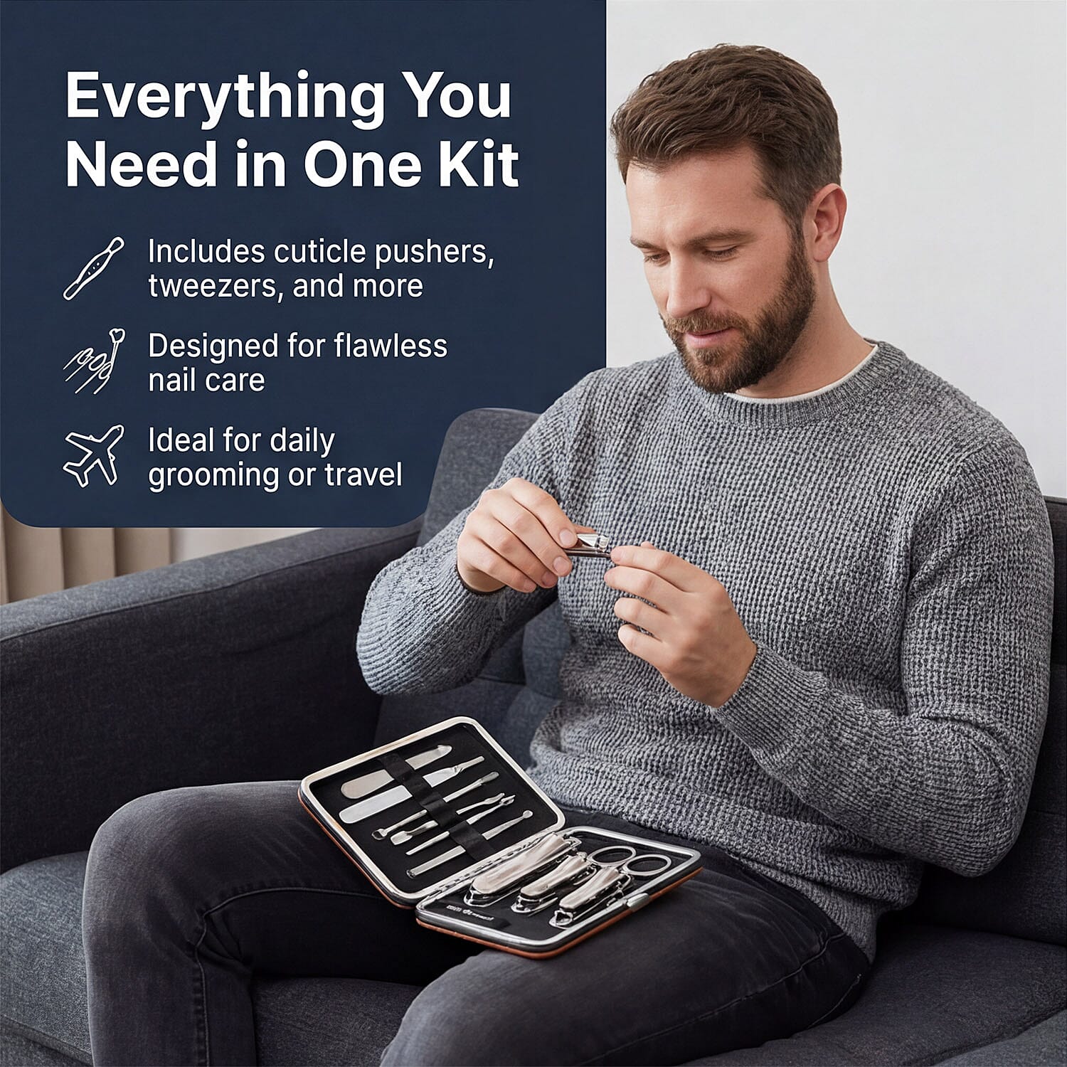 Bliss - Beyond 10 Piece Stainless Steel Embossed Manicure Set - Brown