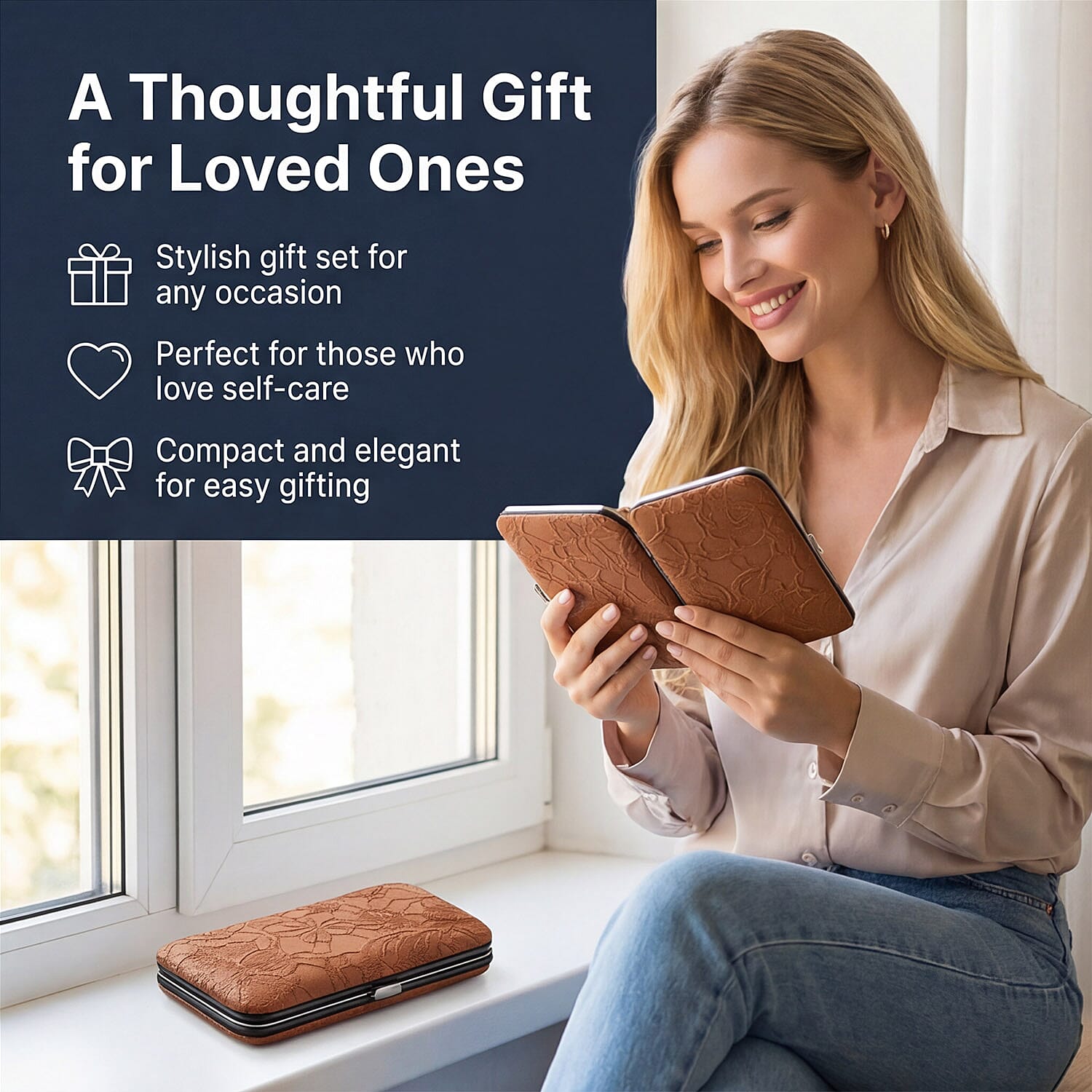 Bliss - Beyond 10 Piece Stainless Steel Embossed Manicure Set - Brown