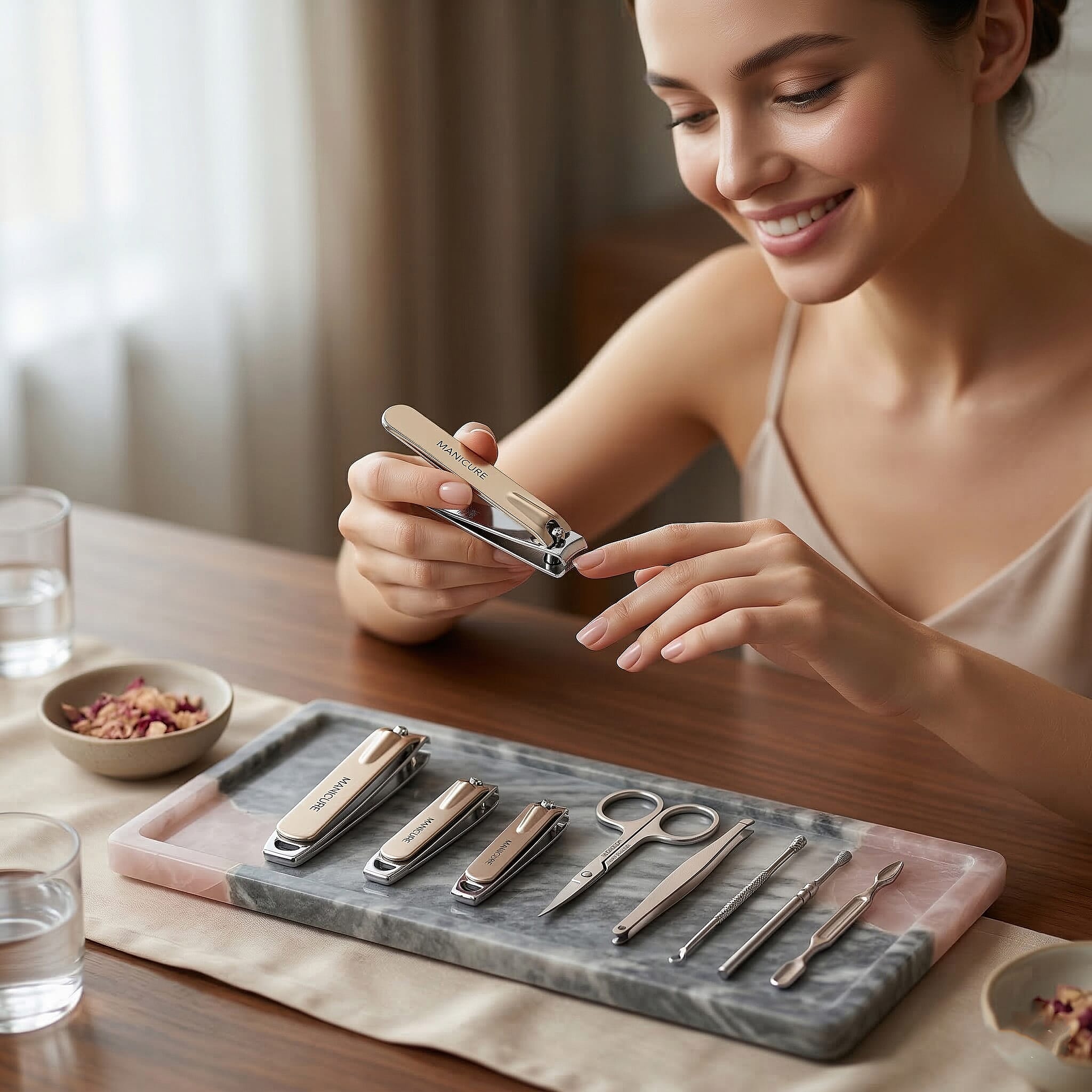 Bliss - Beyond 10 Piece Stainless Steel Embossed Manicure Set - Brown