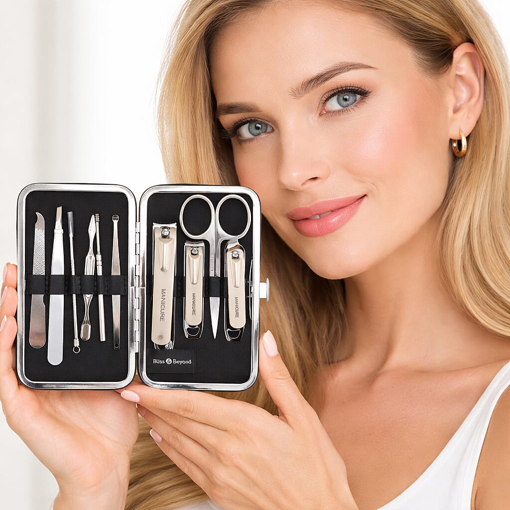 Bliss - Beyond 10 Piece Stainless Steel Embossed Manicure Set - Brown