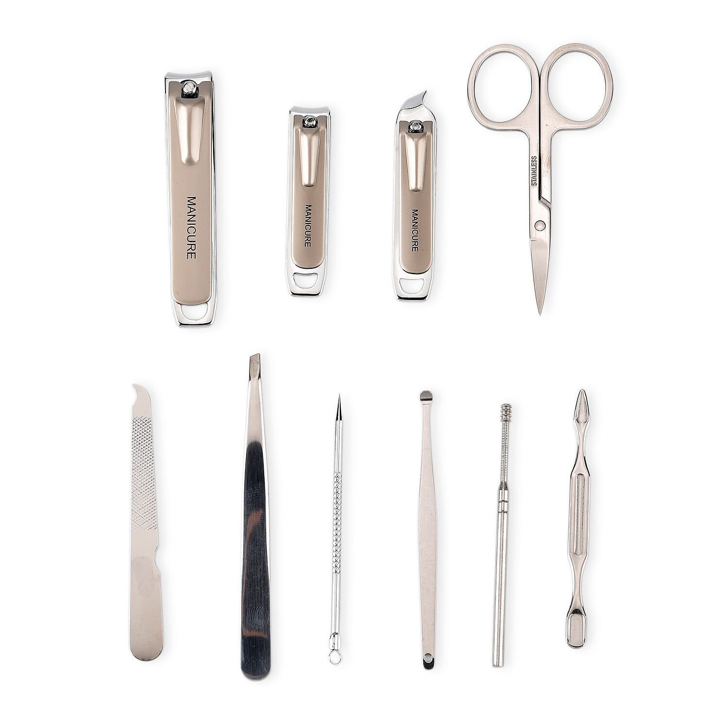 Bliss - Beyond 10 Piece Stainless Steel Embossed Manicure Set - Brown