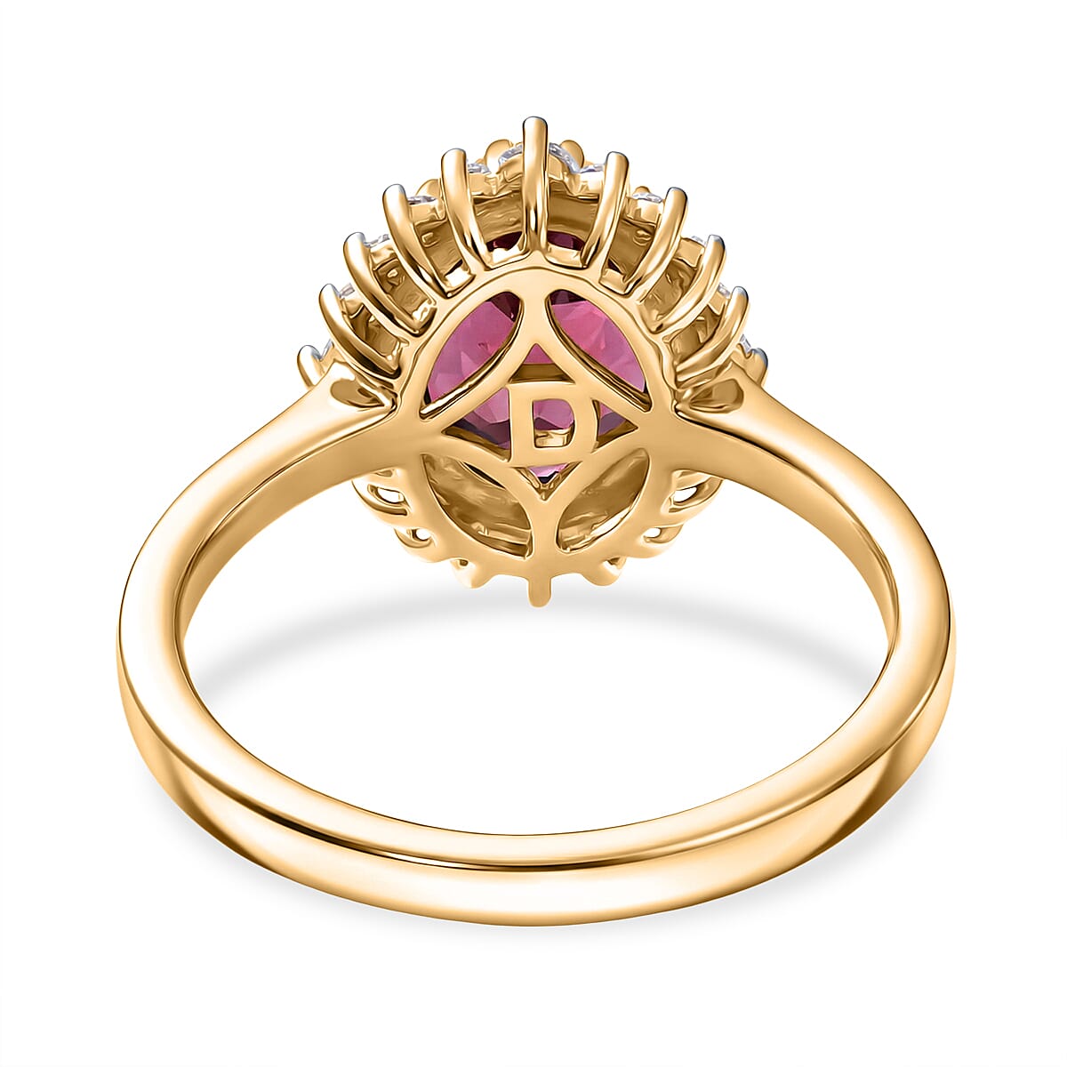D'Joy Rhodolite Garnet & White Zircon Halo Ring in 18K Vermeil Yellow Gold Plated Sterling Silver 3 Ct.