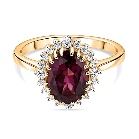 D'Joy Rhodolite Garnet, White Zircon Halo Ring in 18K YG VermeilSterling Silver  3.013  Ct.