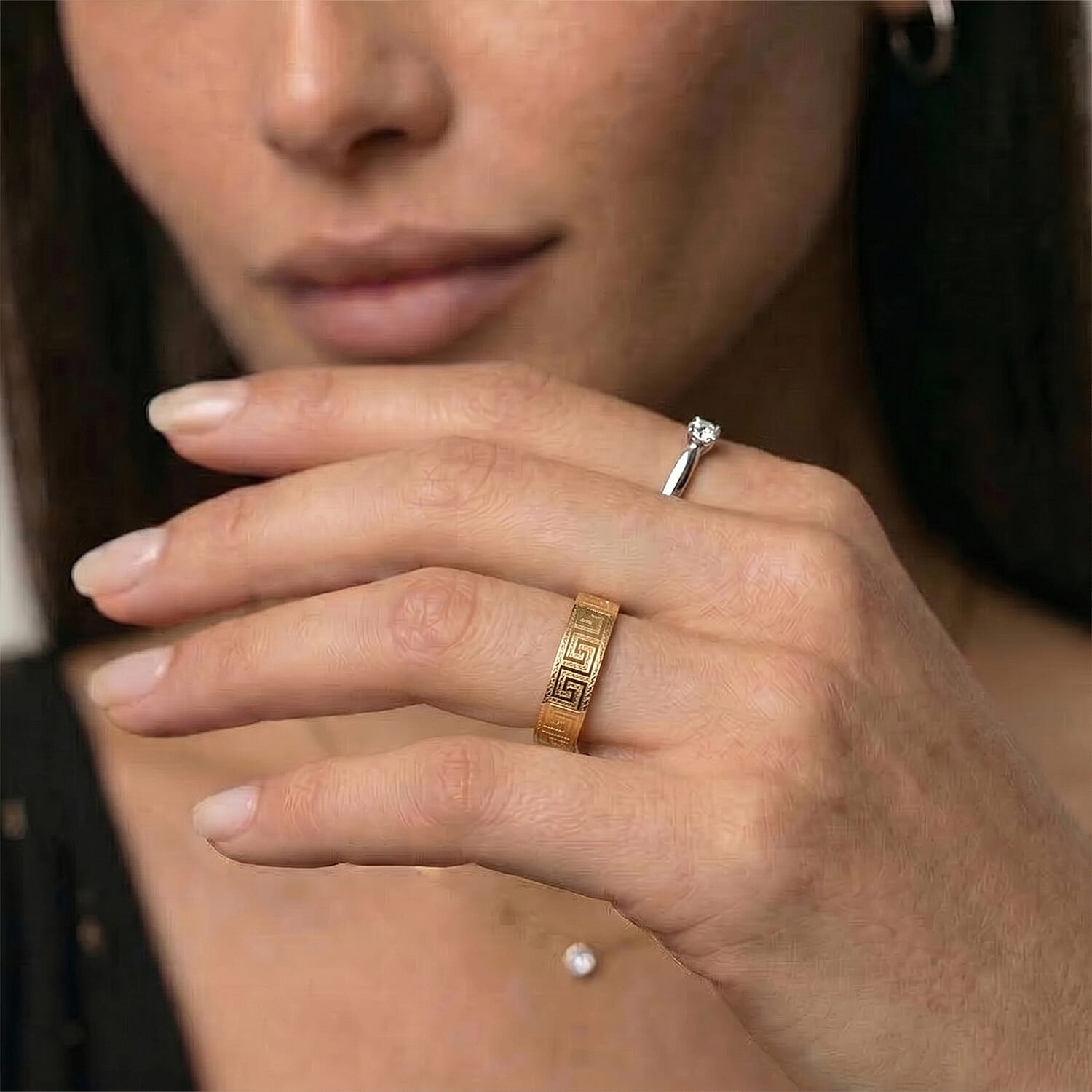 9K Yellow Gold Greek Key Ring