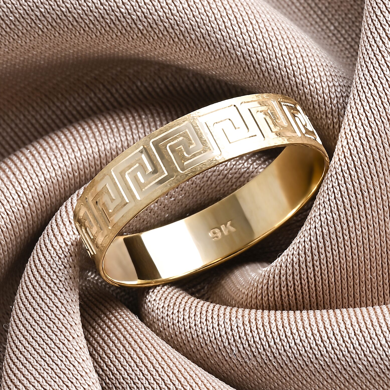 9K Yellow Gold Greek Key Ring