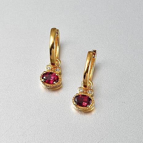 D'Joy Rhodolite Garnet, White Zircon Full Hoop Earring in 18K YG PlatingSterling Silver  1.220  Ct.
