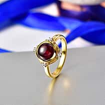 D'Joy Orissa Natural Rhodolite Garnet & White Zircon Solitaire Ring in Yellow Gold Plated Sterling Silver 2.72 Ct.