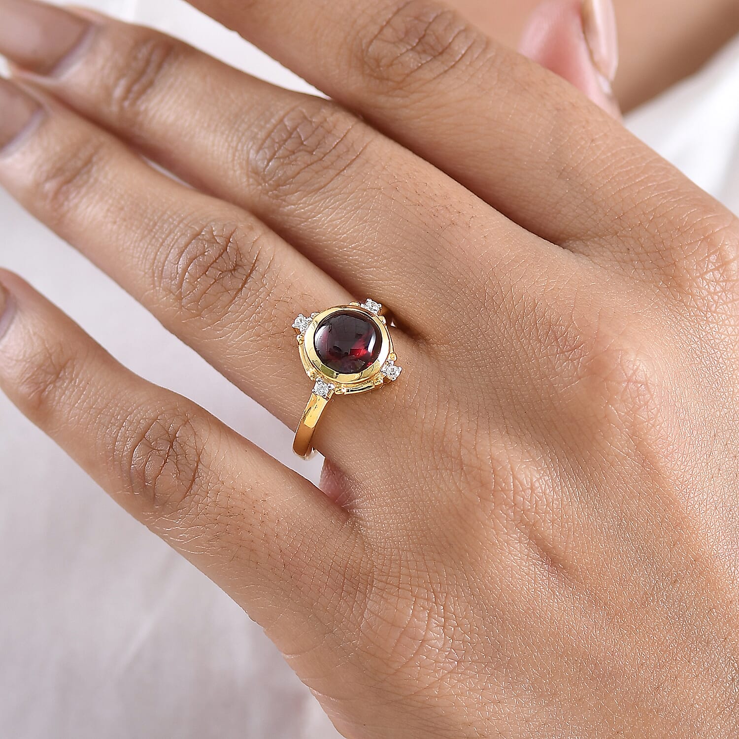 D'Joy Rhodolite Garnet & White Zircon Solitaire Ring in Yellow Gold Plated Sterling Silver 2.72 Ct.
