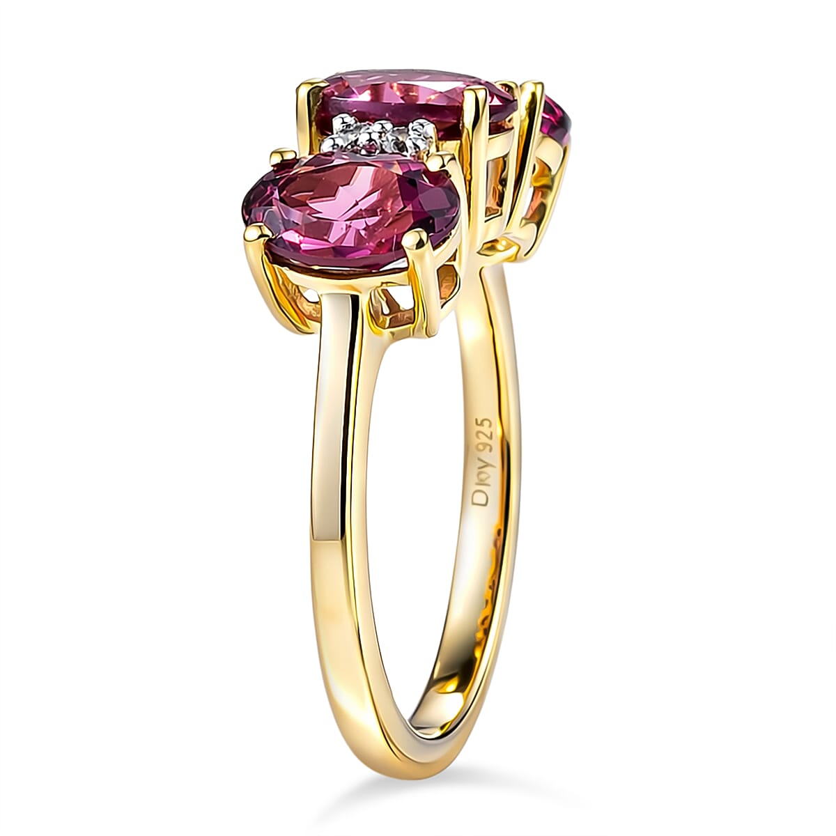 D'Joy Rhodolite Garnet, White Zircon 3 Stone Ring in 18K YG VermeilSterling Silver  3.352  Ct.