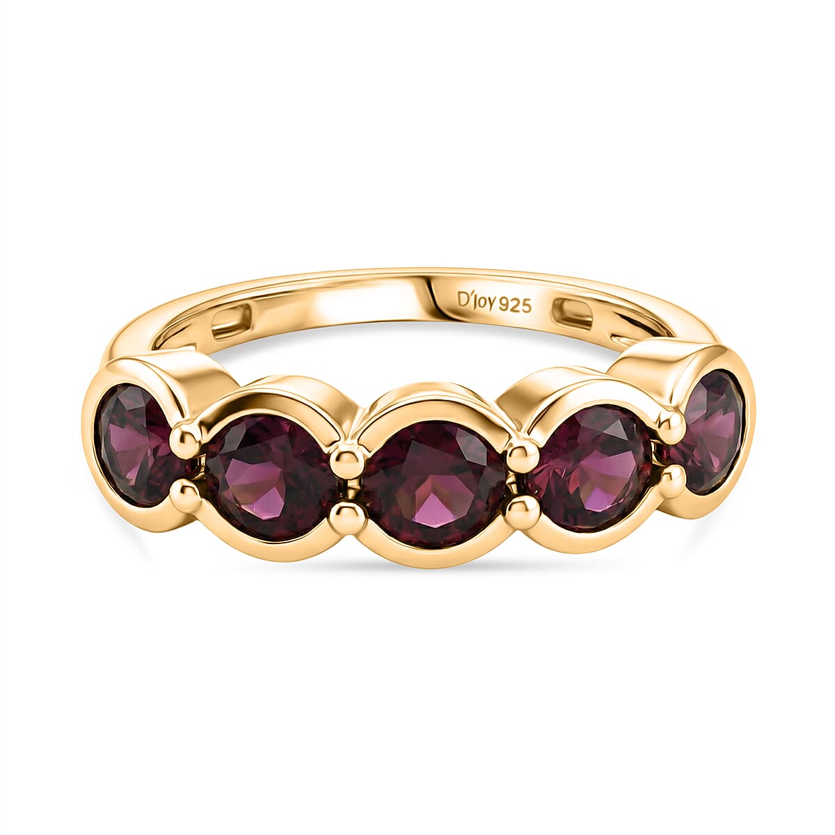 D'Joy Rhodolite Garnet 5 Stone Ring in Yellow Gold Plated Sterling Silver 2.27 Ct.