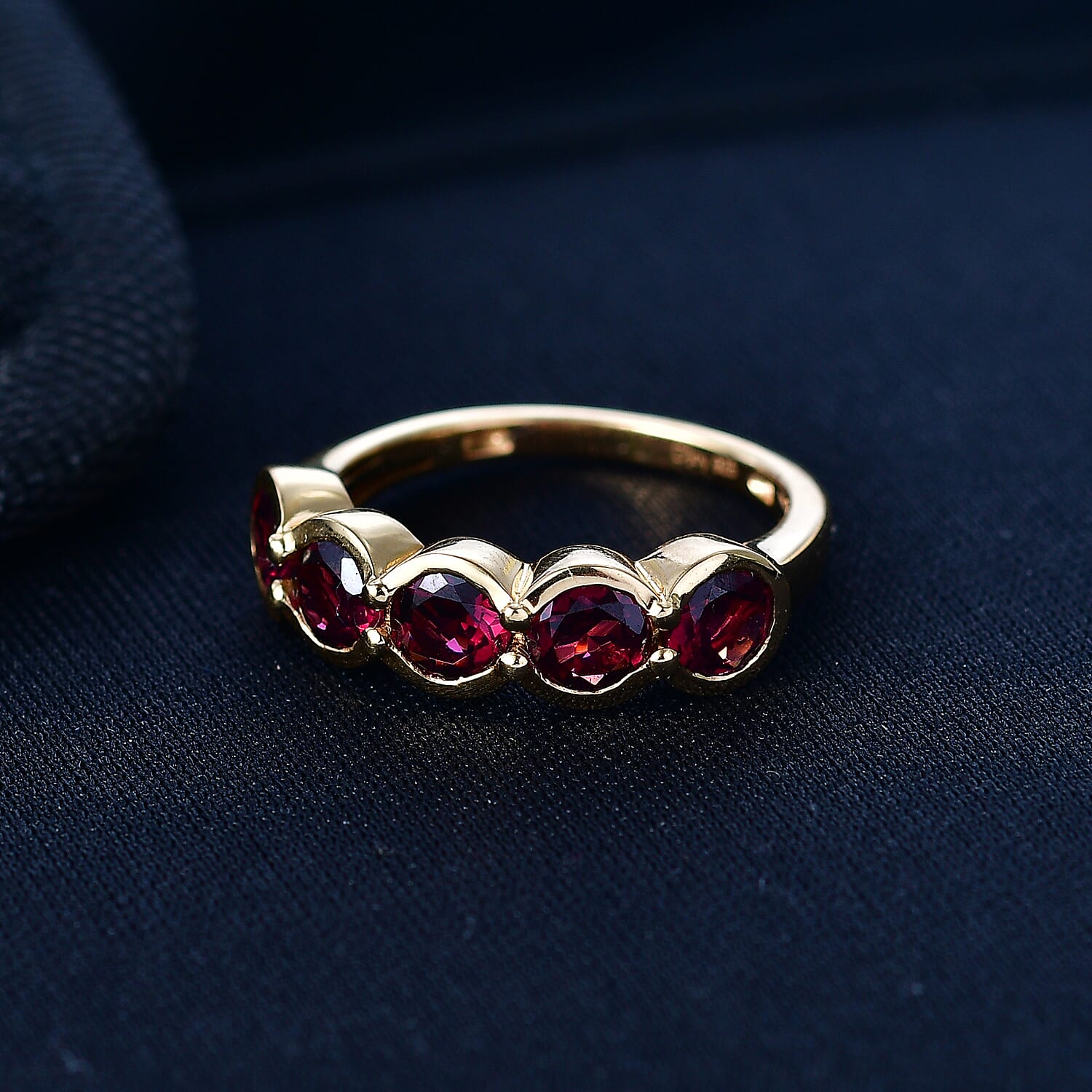 D'Joy Rhodolite Garnet 5 Stone Ring in Yellow Gold Plated Sterling Silver 2.27 Ct.