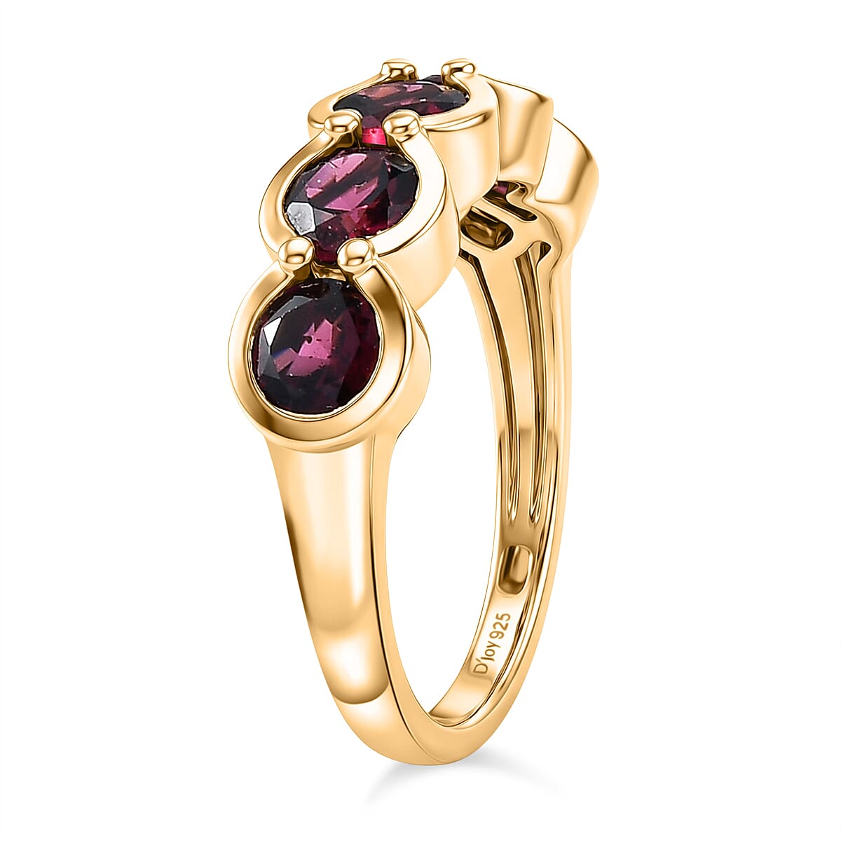 D'Joy Rhodolite Garnet 5 Stone Ring in Yellow Gold Plated Sterling Silver 2.27 Ct.