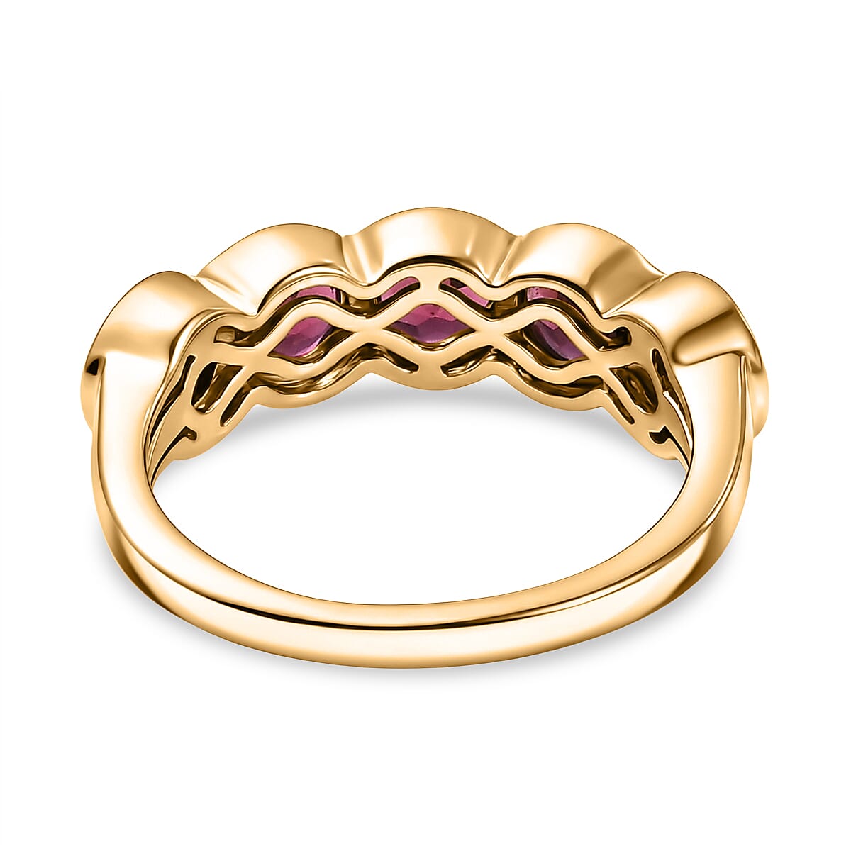 D'Joy Rhodolite Garnet 5 Stone Ring in Yellow Gold Plated Sterling Silver 2.27 Ct.